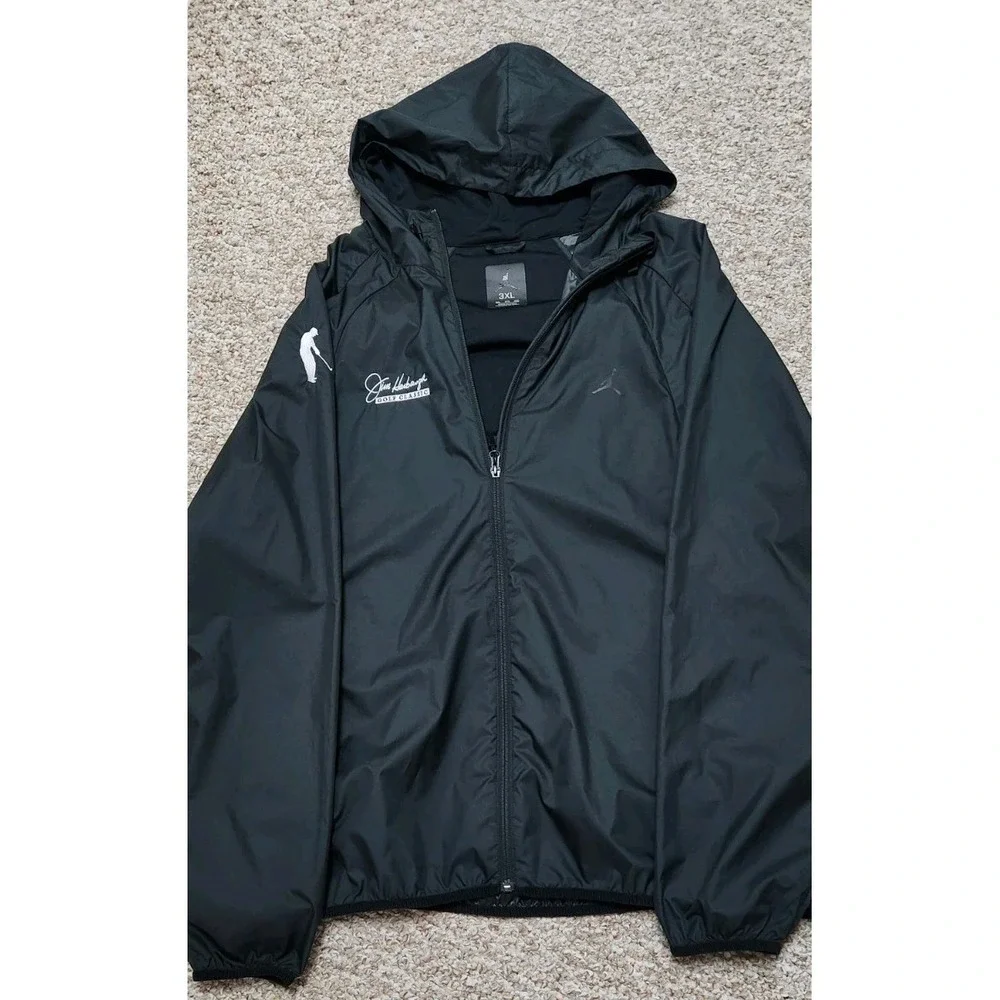 JORDAN Nike Black Jim Harbaugh Zip Golf Rain Jacket With Hood- XXL 2017